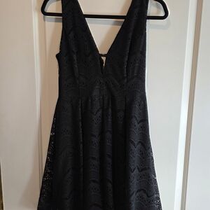 She + Sky Black Backless Lace Dress